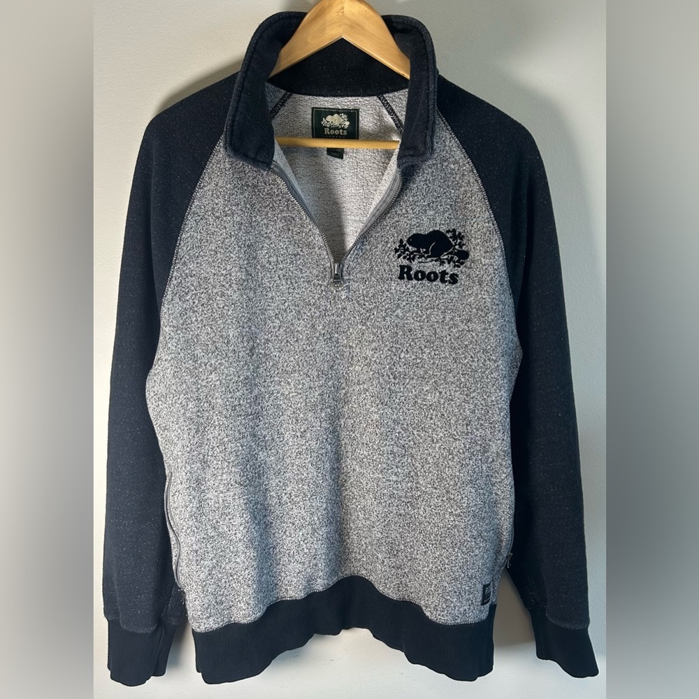 Roots Men's Black Grey 1/4 Zip Pullover Sweater Mens Size L Salt & Pepper Canada - Picture 5 of 11